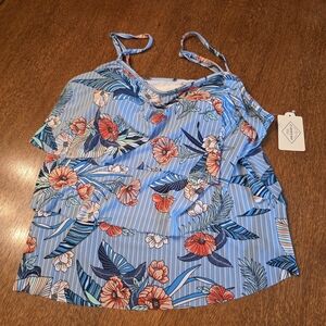 St. John's Bay Blue Floral Ruffle Tankini Top